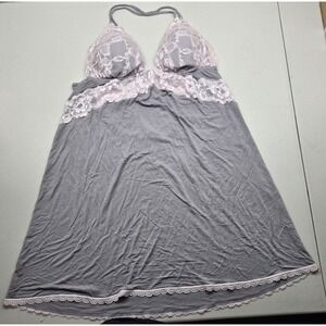 Victoria's Secret Women Sleepwear Large Gray Floral Negligee Wireless Lace Bow